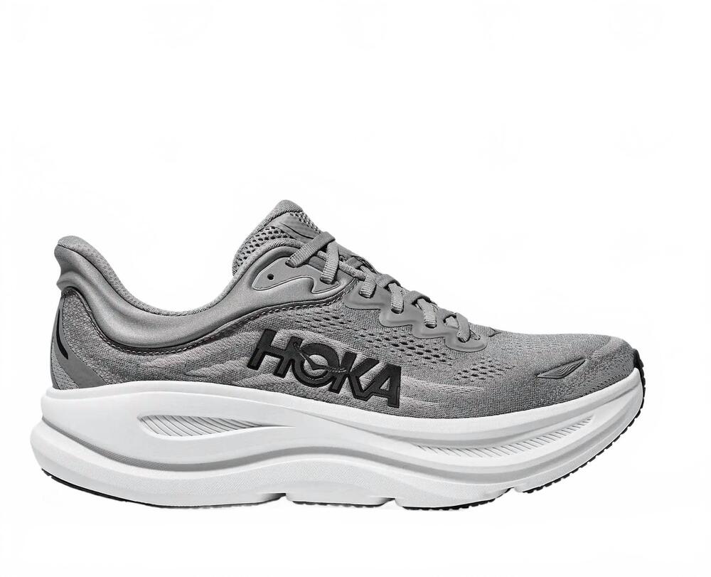 NEW HOKA men's bondi 9 running shoe in galactic grey/stellar grey